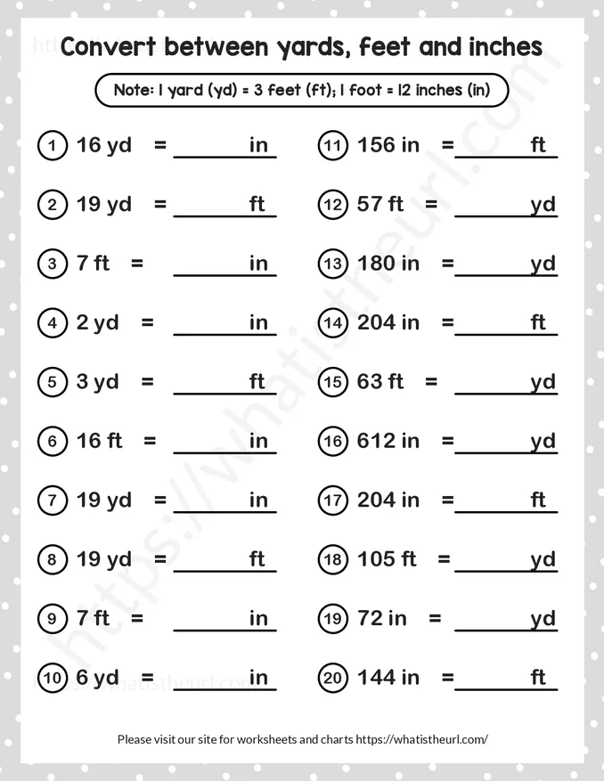Convert units of length - yards, feet and inches - Exercise 1