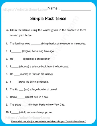 Simple Past Tense Worksheet for Grade 4 – Exercise 2 worksheet preview