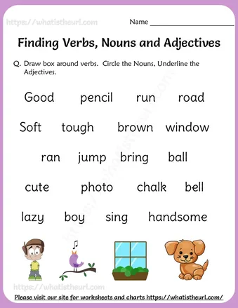 Finding Verbs, nouns and adjectives – Exercise 1 worksheet preview Finding Verbs, nouns and adjectives – Exercise 1 worksheet preview