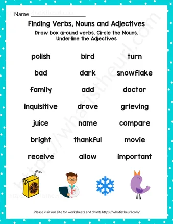 Finding Verbs, nouns and adjectives-Exercise 4 (Answers Included) worksheet preview