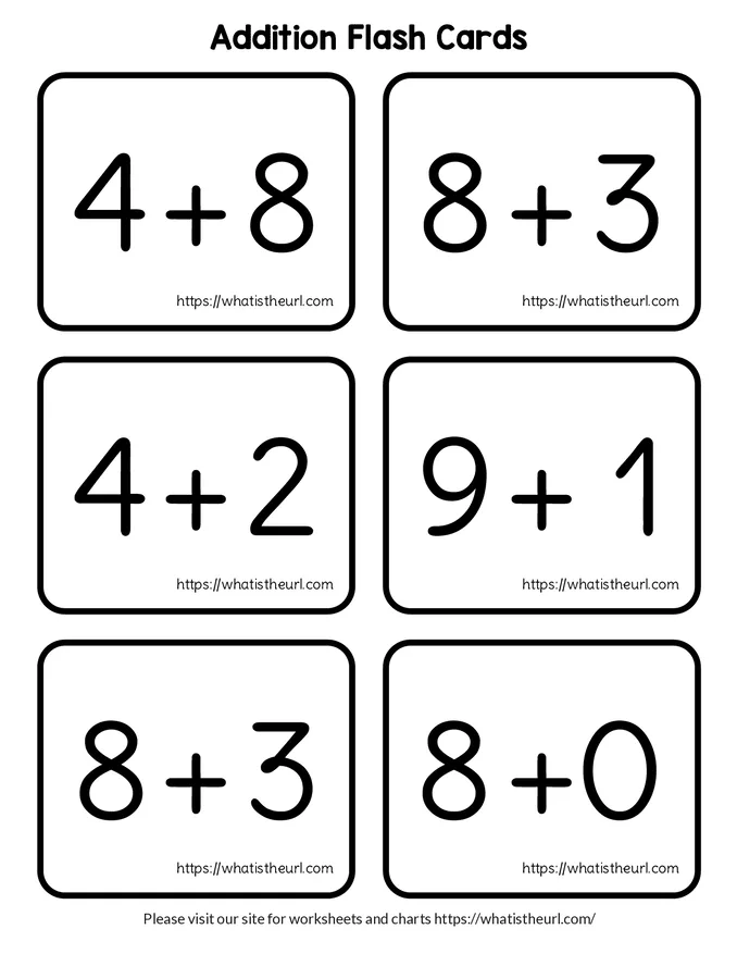 Addition Flash Cards – Math Facts 0-12 Printable worksheet preview Addition Flash Cards – Math Facts 0-12 Printable worksheet preview