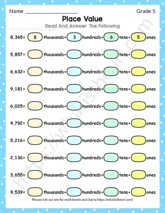 Place value worksheet for Grade 5-exercise 1 worksheet preview