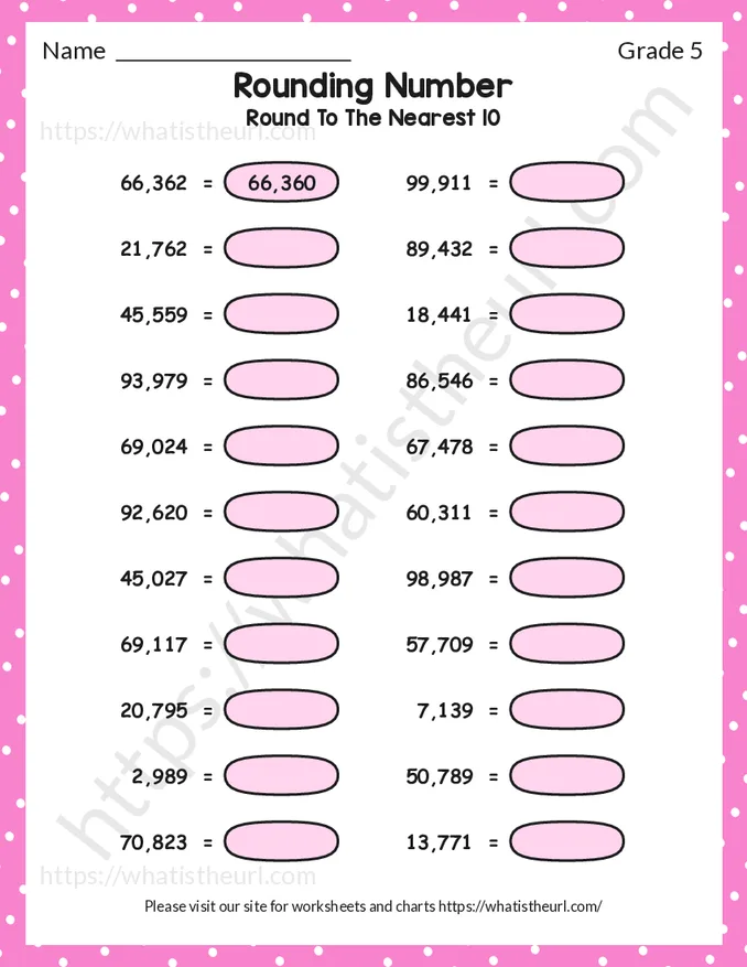 Round numbers to the nearest 10 worksheet