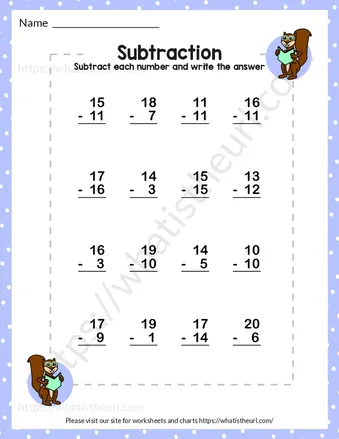 Subtraction up to 20-Exercise 3 worksheet preview Subtraction up to 20-Exercise 3 worksheet preview
