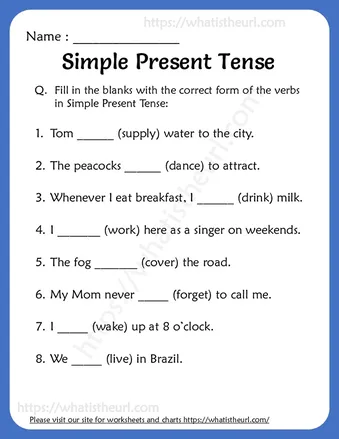 Simple Present Tense Worksheets – Exercise 6 worksheet preview
