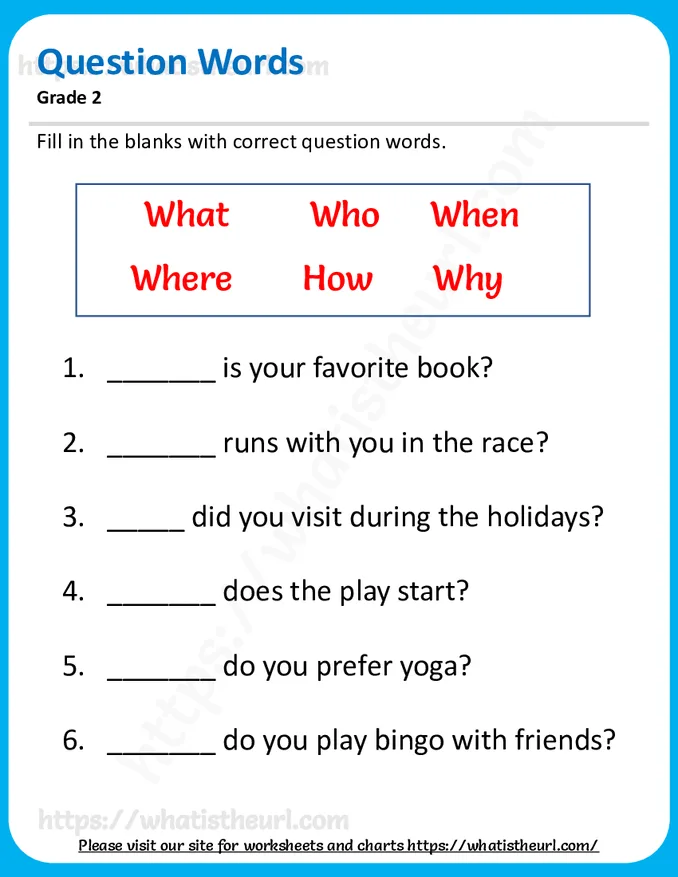 Question Words for Grade 2 - exercise 2