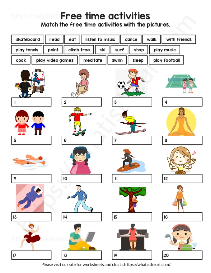 Free time activities match - Exercise 1