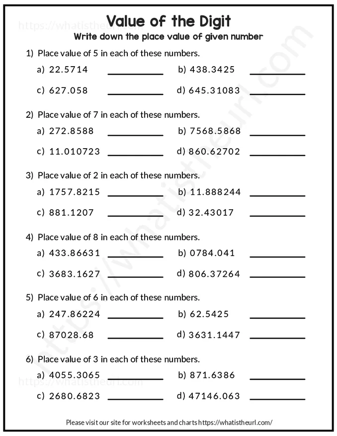 Find place value of decimal number - Grade 5 - Exercise 1