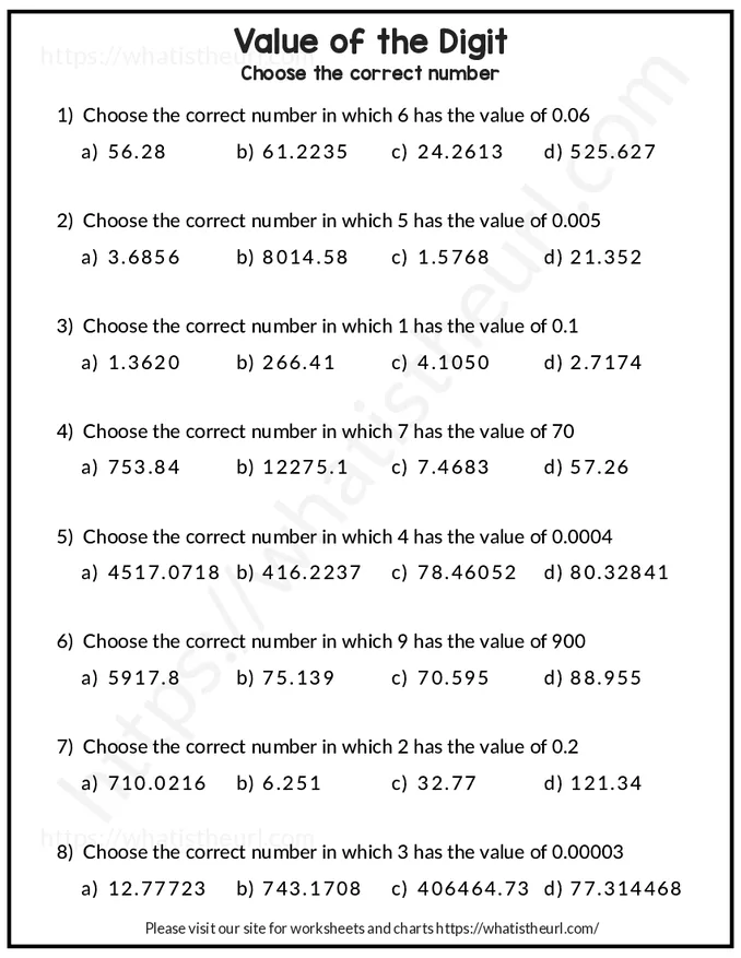 Find value of the digit (MCQ) - Grade 5 - Exercise 1