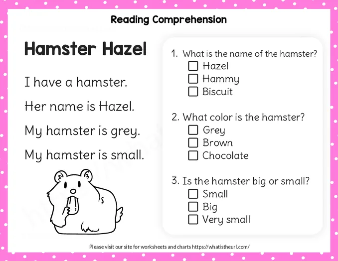 Reading comprehension on Hamster, Turtle, Horse, Goat - Preschool