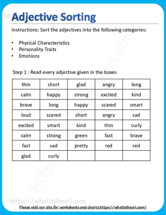 Adjective Sorting worksheet preview