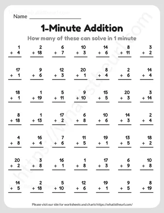 1-minute Addition Worksheet Challenge worksheet preview 1-minute Addition Worksheet Challenge worksheet preview
