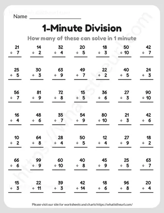 1-minute Division Drill Worksheets worksheet preview
