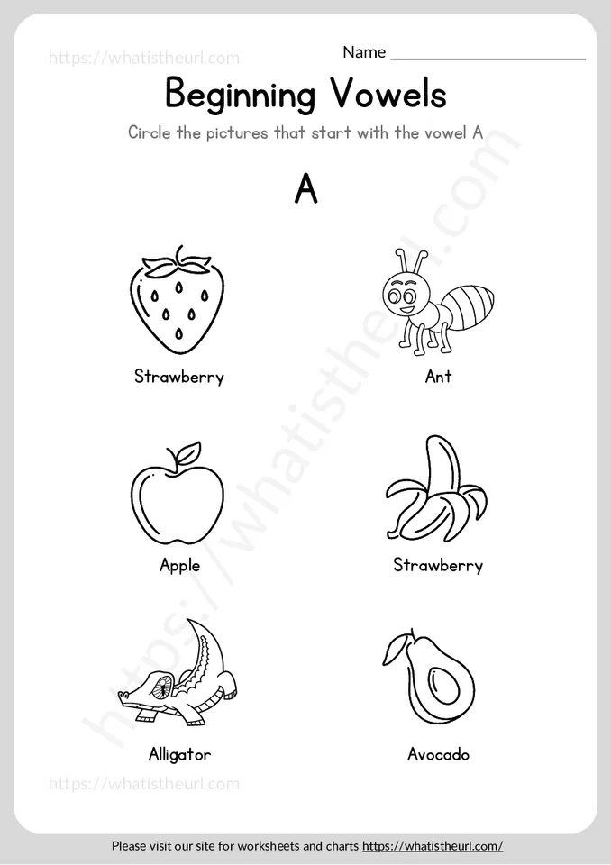 Picture Worksheet - Find the Beginning Vowels and Circle Them