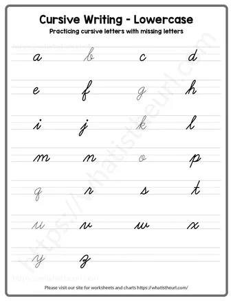 Practicing cursive letters with missing letters – Lowercase worksheet preview
