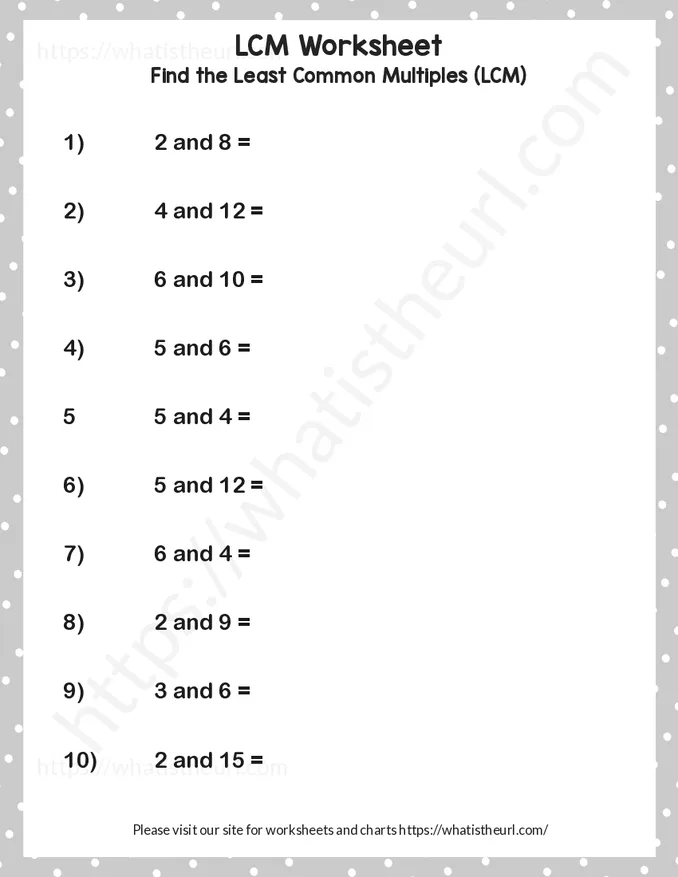 Find LCM (Least Common Multiple) of 2 numbers - Worksheet 16