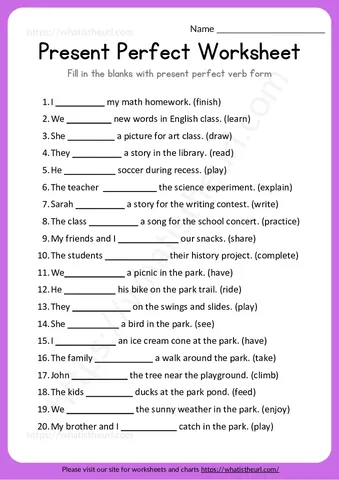 Present Perfect Tense Worksheet – Fill in the blanks worksheet preview