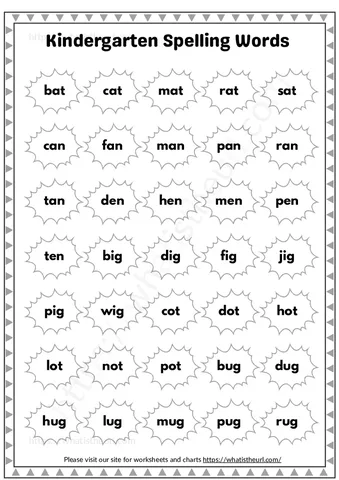 Kindergarten Spelling Words Chart worksheet preview Kindergarten Spelling Words Chart worksheet preview