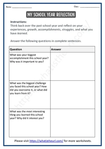 My School Year Reflection worksheet preview My School Year Reflection worksheet preview