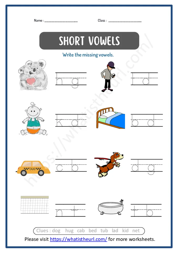 Short vowels - Write the missing vowels