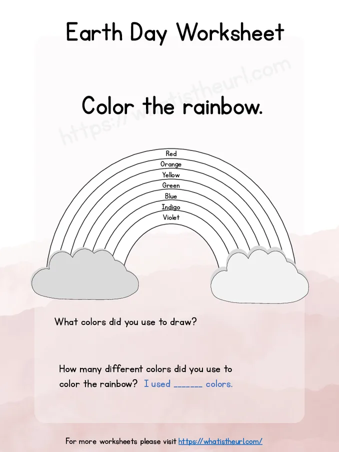 Earth Day - Color the rainbow worksheet