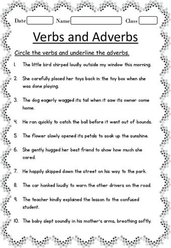 Adverbs and Verbs Worksheet worksheet preview Adverbs and Verbs Worksheet worksheet preview