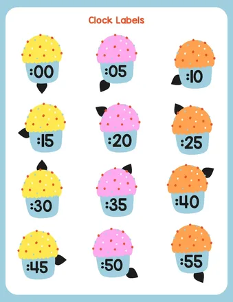 Clock Labels – Cupcake Theme worksheet preview