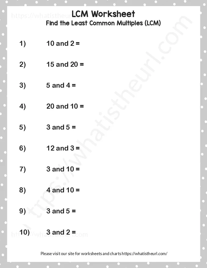 Find LCM (Least Common Multiple) of 2 numbers - Worksheet 6