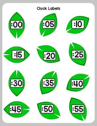 Clock Labels – Leaf Theme worksheet preview Clock Labels – Leaf Theme worksheet preview