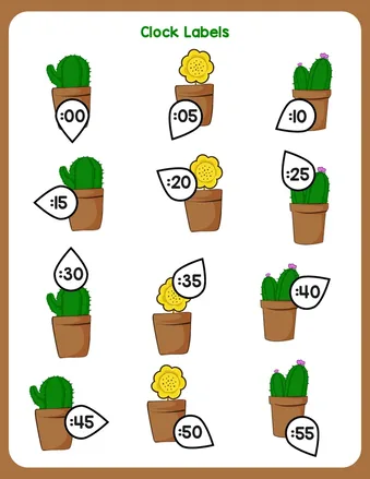 Clock Labels – Plants Theme worksheet preview