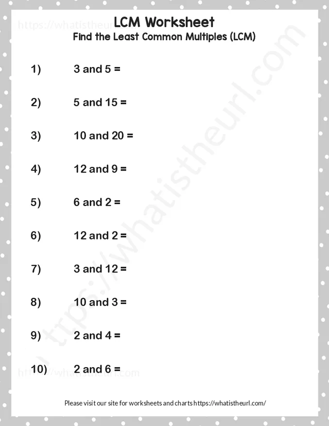 Find LCM (Least Common Multiple) of 2 numbers - Worksheet 2