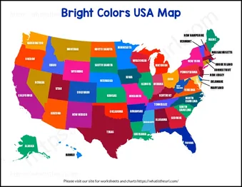 Colorful USA Map clipart – United States of America worksheet preview