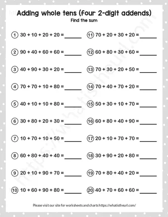 Adding whole tens – Exercise 1 worksheet preview Adding whole tens – Exercise 1 worksheet preview