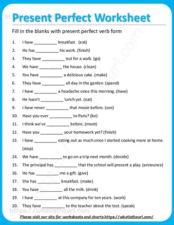 Present perfect tense form of verbs worksheet worksheet preview