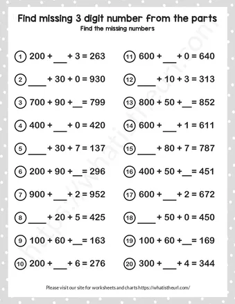 Missing place value – Exercise 3 worksheet preview