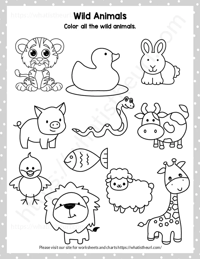 Find and color the wild animals