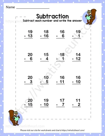 Subtraction up to 20-Exercise 14 worksheet preview Subtraction up to 20-Exercise 14 worksheet preview