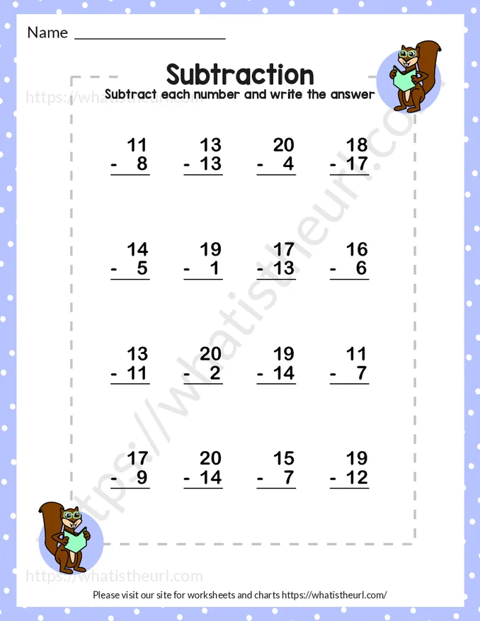 Subtraction up to 20-Exercise 11
