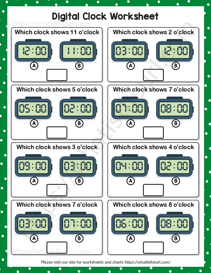 Digital clock worksheet - exercise 1