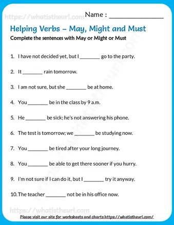 Helping Verbs – May, Might and Must Worksheet worksheet preview Helping Verbs – May, Might and Must Worksheet worksheet preview