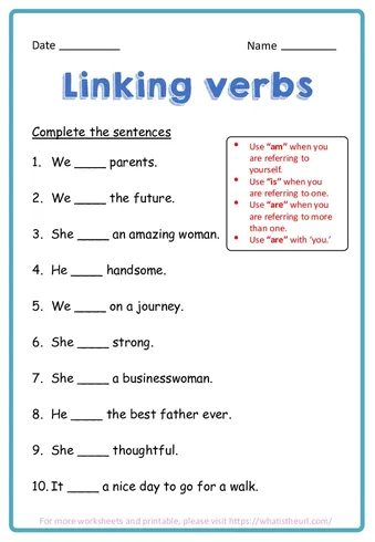 Linking Verbs worksheet preview