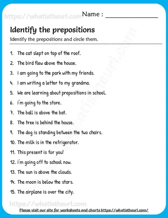 Identify the prepositions and circle them worksheet preview Identify the prepositions and circle them worksheet preview