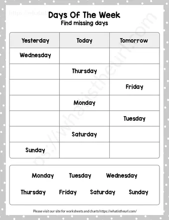 Find Missing Days and Write them worksheet preview
