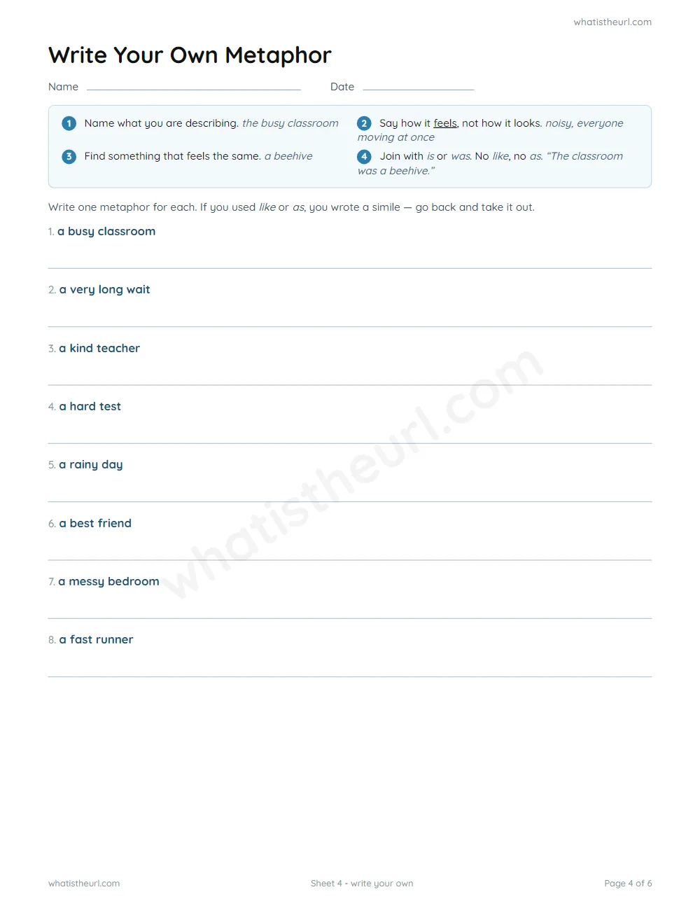 Metaphor worksheet - write your own metaphor
