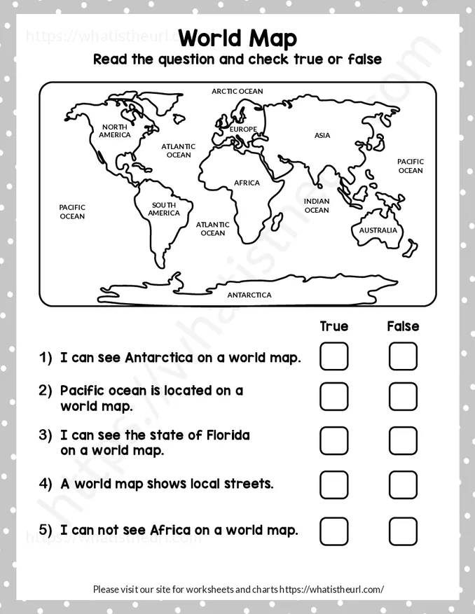 World Map Worksheets for Grade 3 - Exercise 1