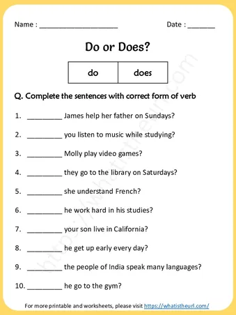 Present Simple – Do or Does Worksheets for grade 3 – Exercise 9 worksheet preview
