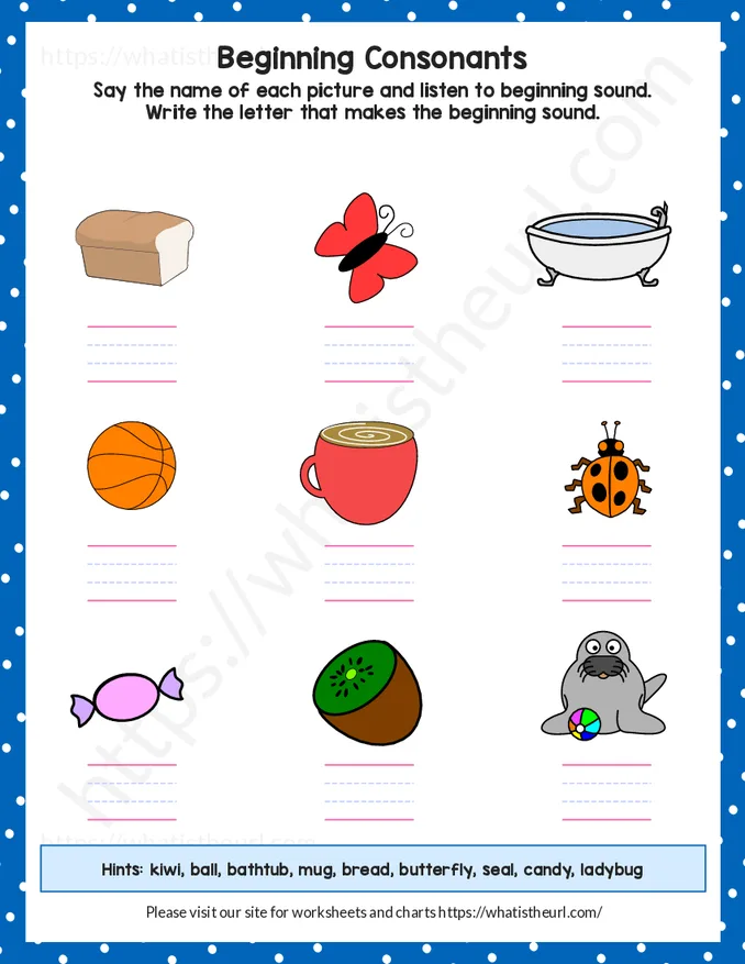 Beginning consonants worksheets-exercise 12