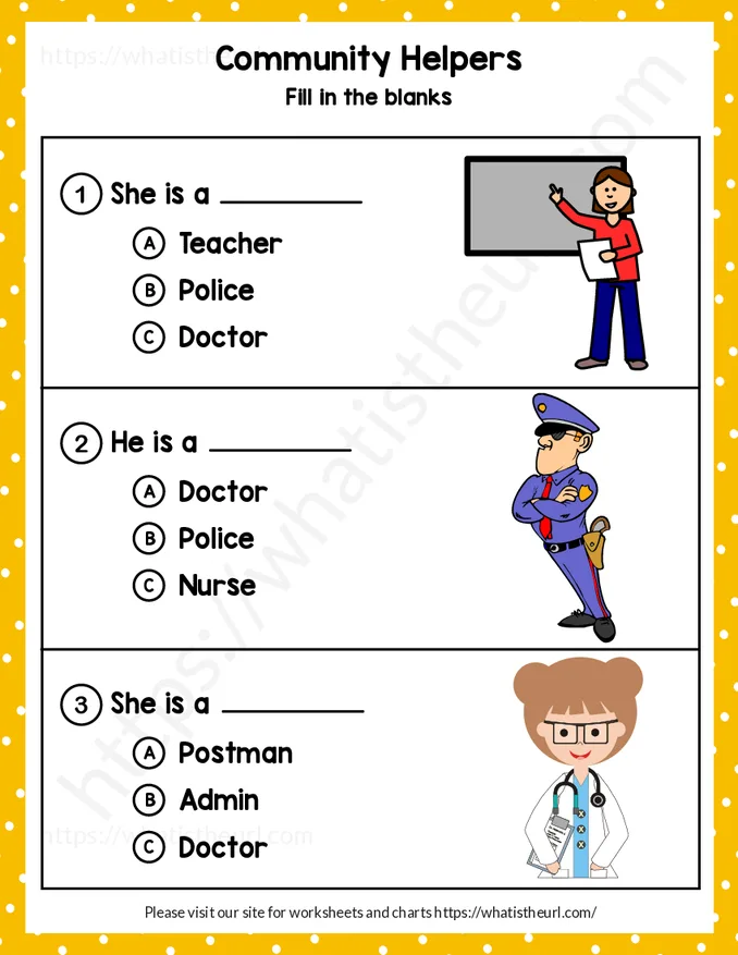 Community Helpers Worksheet - Fill in the blanks