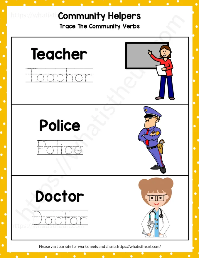 Community Helpers Worksheet - Read and Trace