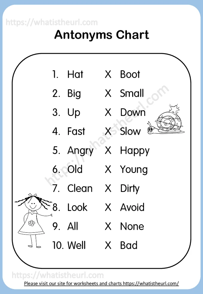 Antonyms Matching worksheets for kids
